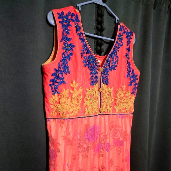 Vintage Made in India Embellished Floral/Sheer Maxi Dress- Size XL - Picture 3 of 6